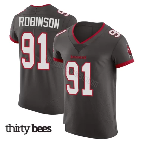 A'Shawn Robinson ＃91 Tampa Bay Buccaneers Men's Elite Pewter Alternate Vapor Jersey