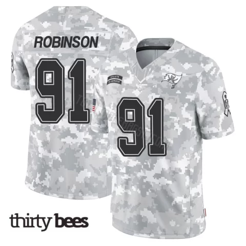 A'Shawn Robinson ＃91 Tampa Bay Buccaneers Youth Limited Arctic Camo 2024 Salute to Service Jersey