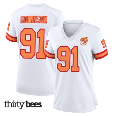 A'Shawn Robinson ＃91 Tampa Bay Buccaneers Women's Game White '76 50th Season Jersey