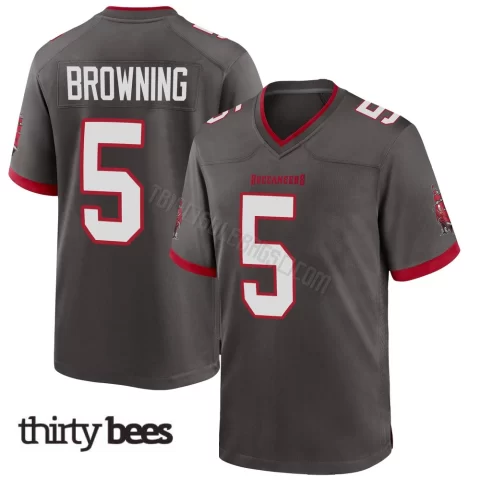 Jake Browning ＃5 Tampa Bay Buccaneers Men's Game Pewter Alternate Jersey