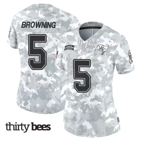 Jake Browning ＃5 Tampa Bay Buccaneers Women's Limited Arctic Camo 2024 Salute to Service Jersey