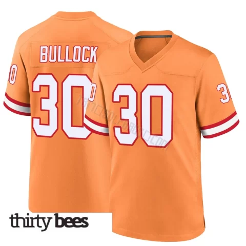 John Bullock ＃30 Tampa Bay Buccaneers Youth Game Orange Throwback Jersey