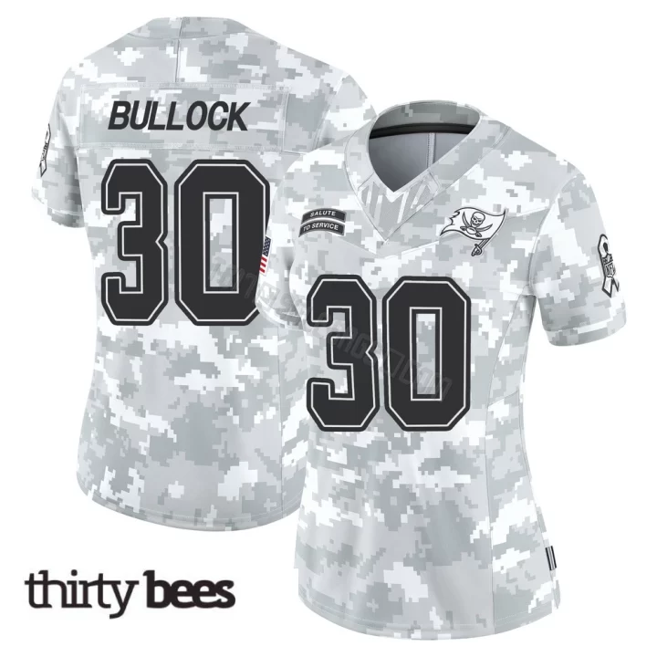 John Bullock ＃30 Tampa Bay Buccaneers Women's Limited Arctic Camo 2024 Salute to Service Jersey