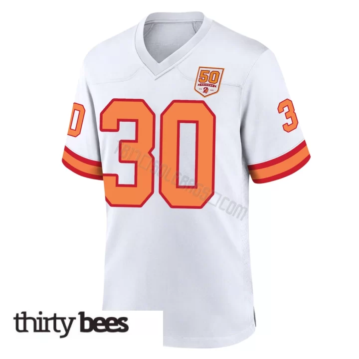 John Bullock ＃30 Tampa Bay Buccaneers Men's Game White '76 50th Season Jersey