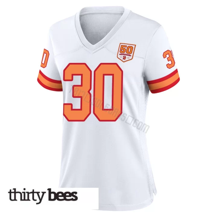 John Bullock ＃30 Tampa Bay Buccaneers Women's Game White '76 50th Season Jersey