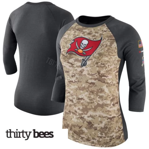 Tampa Bay Buccaneers Women's Legend Camo/Charcoal Salute to Service 2017 Three-Quarter Raglan Sleeve T-Shirt