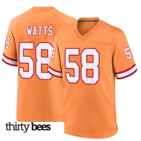 Markees Watts ＃58 Tampa Bay Buccaneers Men's Game Orange Throwback Jersey