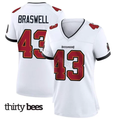 Chris Braswell ＃43 Tampa Bay Buccaneers Women's Game White Jersey