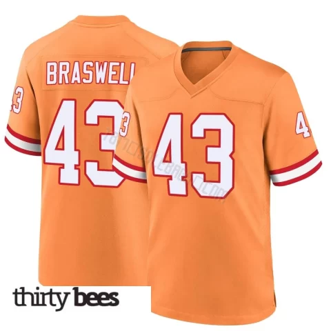 Chris Braswell ＃43 Tampa Bay Buccaneers Youth Game Orange Throwback Jersey