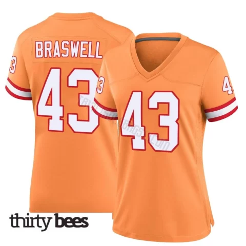 Chris Braswell ＃43 Tampa Bay Buccaneers Women's Game Orange Throwback Jersey