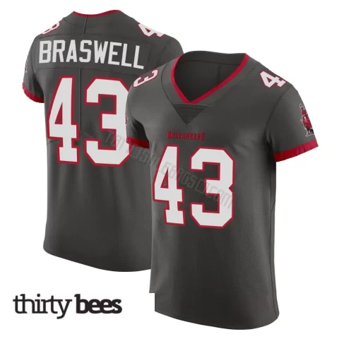 Chris Braswell ＃43 Tampa Bay Buccaneers Men's Elite Pewter Alternate Vapor Jersey