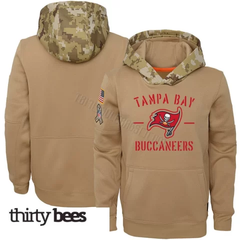 Tampa Bay Buccaneers Youth Khaki 2019 Salute to Service Therma Pullover Hoodie