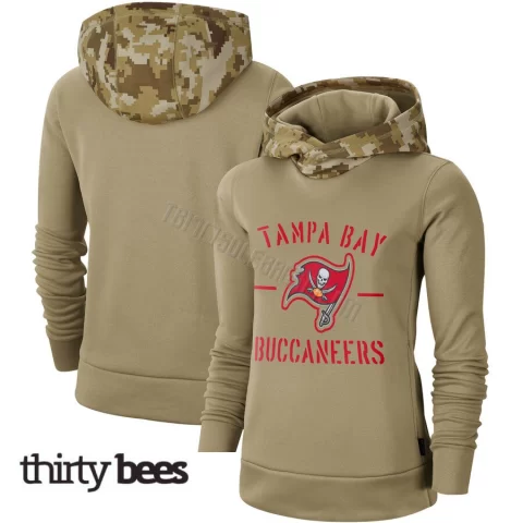 Tampa Bay Buccaneers Women's Khaki 2019 Salute to Service Therma Pullover Hoodie