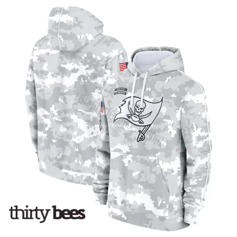 Tampa Bay Buccaneers Men's Arctic Camo 2024 Salute to Service Club Fleece Pullover Hoodie