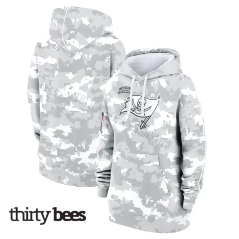Tampa Bay Buccaneers Women's Arctic Camo 2024 Salute To Service Club Fleece Pullover Hoodie