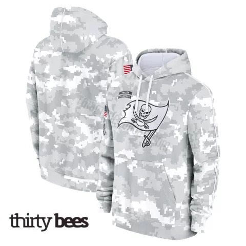 Tampa Bay Buccaneers Youth White/Gray 2024 Salute To Service Pullover Hoodie