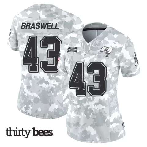 Chris Braswell ＃43 Tampa Bay Buccaneers Women's Limited Arctic Camo 2024 Salute to Service Jersey
