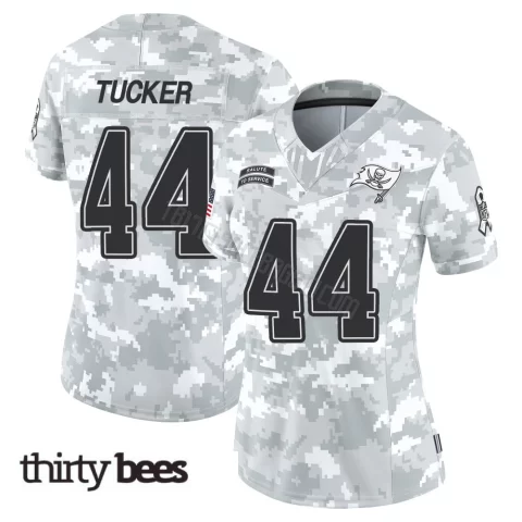 Sean Tucker ＃44 Tampa Bay Buccaneers Women's Limited Arctic Camo 2024 Salute to Service Jersey