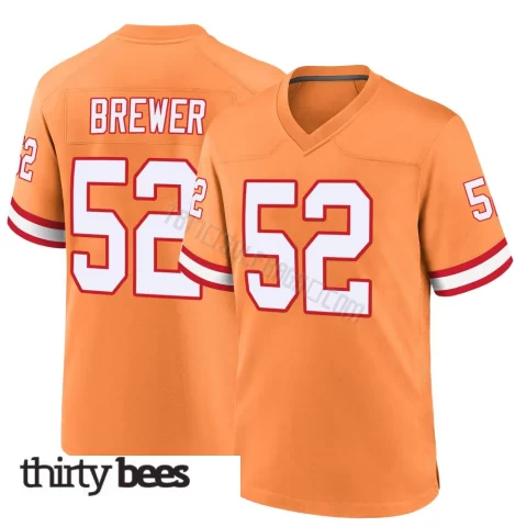 C.J. Brewer ＃52 Tampa Bay Buccaneers Men's Game Orange Throwback Jersey