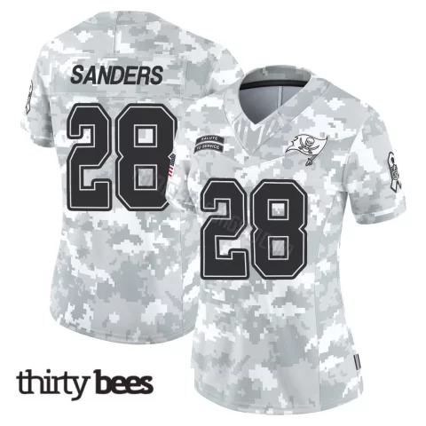 Shilo Sanders ＃28 Tampa Bay Buccaneers Women's Limited Arctic Camo 2024 Salute to Service Jersey