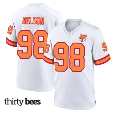 Anthony Nelson ＃98 Tampa Bay Buccaneers Youth Game White '76 50th Season Jersey