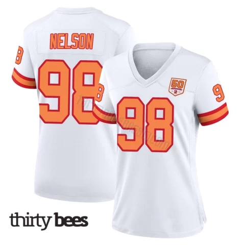 Anthony Nelson ＃98 Tampa Bay Buccaneers Women's Game White '76 50th Season Jersey
