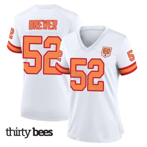 C.J. Brewer ＃52 Tampa Bay Buccaneers Women's Game White '76 50th Season Jersey