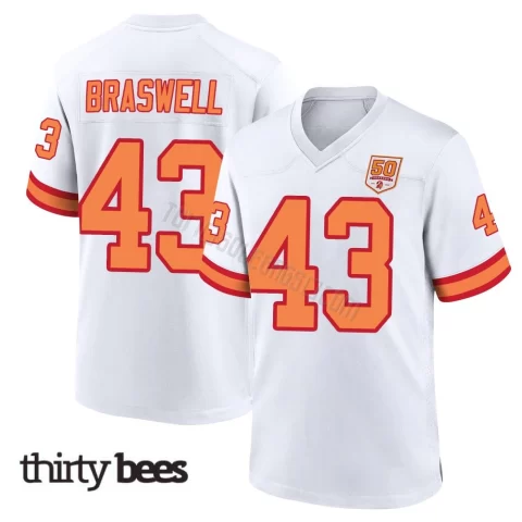 Chris Braswell ＃43 Tampa Bay Buccaneers Youth Game White '76 50th Season Jersey