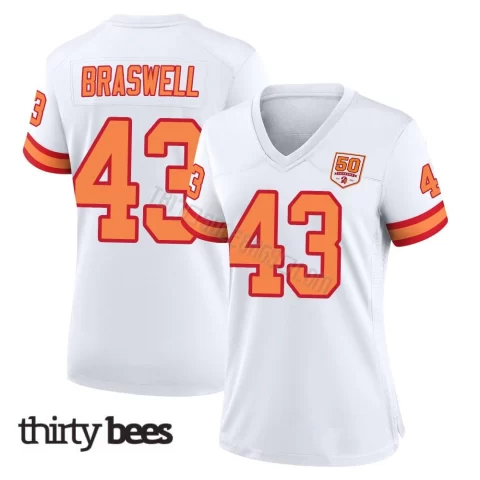 Chris Braswell ＃43 Tampa Bay Buccaneers Women's Game White '76 50th Season Jersey