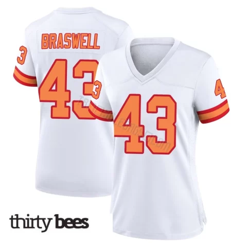 Chris Braswell ＃43 Tampa Bay Buccaneers Women's Game White '76 Jersey