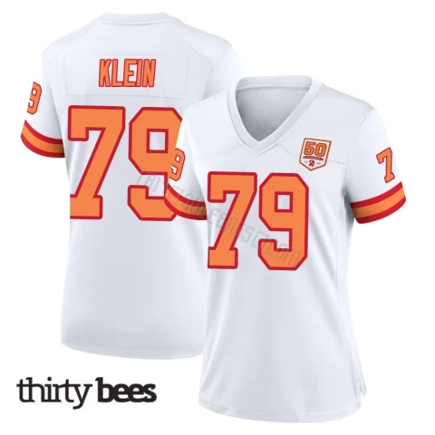 Elijah Klein ＃79 Tampa Bay Buccaneers Women's Game White '76 50th Season Jersey