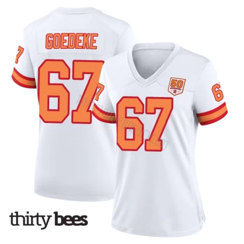 Luke Goedeke ＃67 Tampa Bay Buccaneers Women's Game White '76 50th Season Jersey