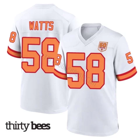 Markees Watts ＃58 Tampa Bay Buccaneers Men's Game White '76 50th Season Jersey