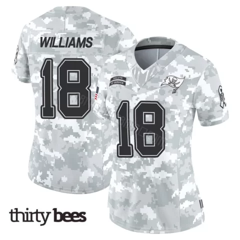 Josh Williams ＃18 Tampa Bay Buccaneers Women's Limited Arctic Camo 2024 Salute to Service Jersey