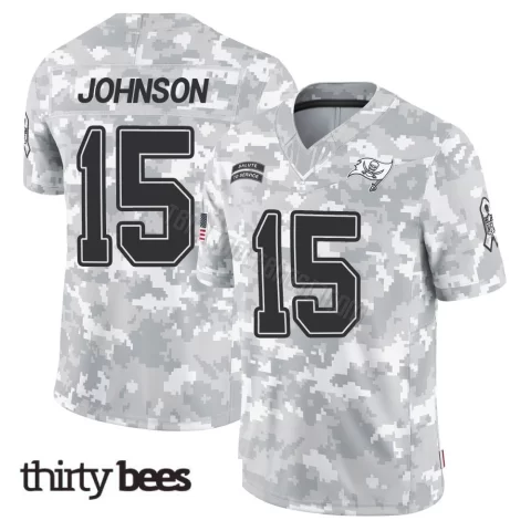 Tez Johnson ＃15 Tampa Bay Buccaneers Men's Limited Arctic Camo 2024 Salute to Service Jersey