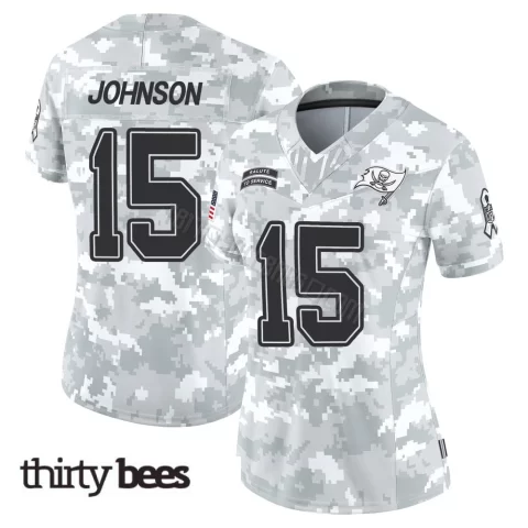 Tez Johnson ＃15 Tampa Bay Buccaneers Women's Limited Arctic Camo 2024 Salute to Service Jersey