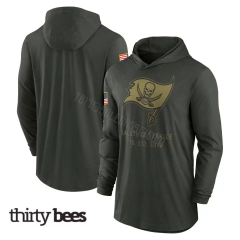 Tampa Bay Buccaneers Men's Green Forest 2025 Salute to Service Sideline Lightweight Long Sleeve Hooded Pullover T-Shirt