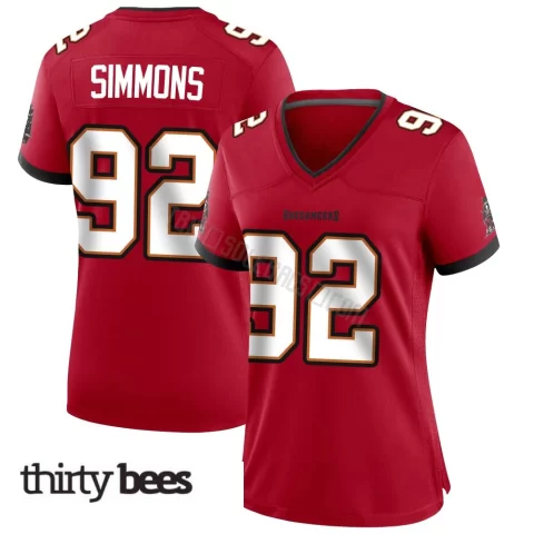 Elijah Simmons ＃92 Tampa Bay Buccaneers Women's Game Red Team Color Jersey
