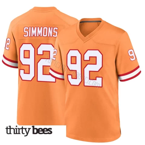 Elijah Simmons ＃92 Tampa Bay Buccaneers Men's Game Orange Throwback Jersey