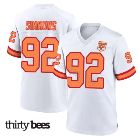 Elijah Simmons ＃92 Tampa Bay Buccaneers Youth Game White '76 50th Season Jersey