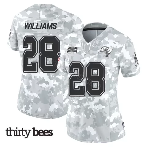 Damarion Williams ＃28 Tampa Bay Buccaneers Women's Limited Arctic Camo 2024 Salute to Service Jersey
