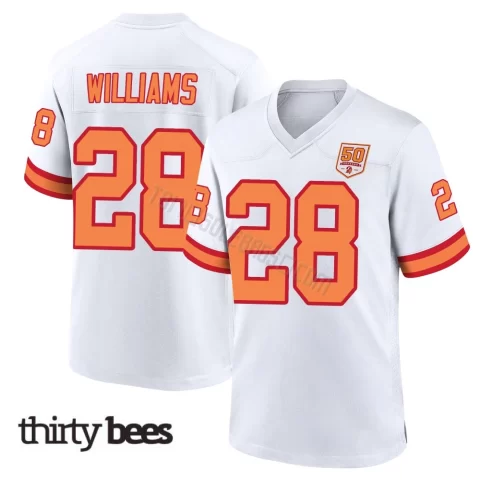 Damarion Williams ＃28 Tampa Bay Buccaneers Youth Game White '76 50th Season Jersey