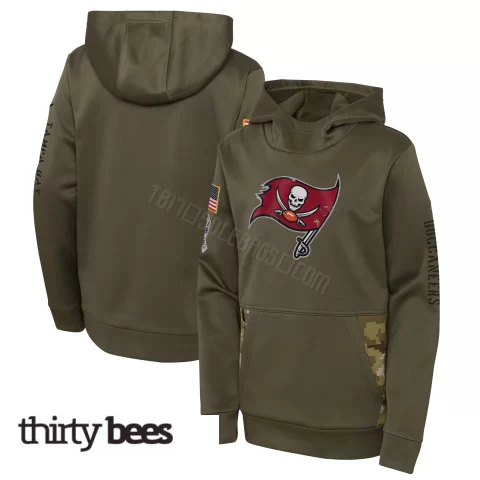 Tampa Bay Buccaneers Youth Olive 2022 Salute to Service Performance Pullover Hoodie